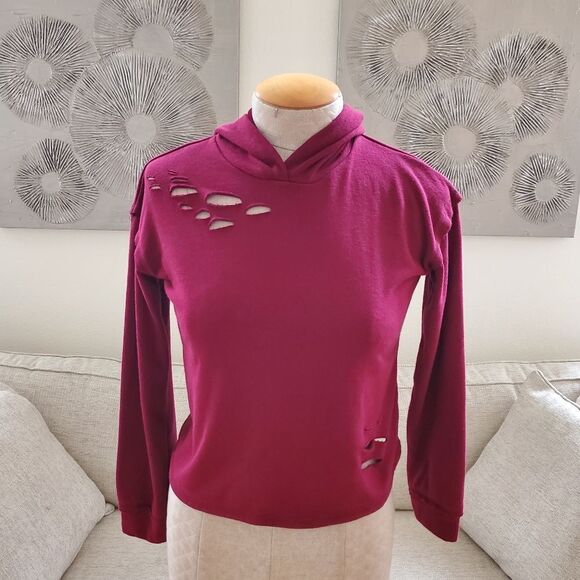 Ten Sixty Sherman Girls: Deconstructed Hoodie - size Medium in Maroon - Picture 3 of 11